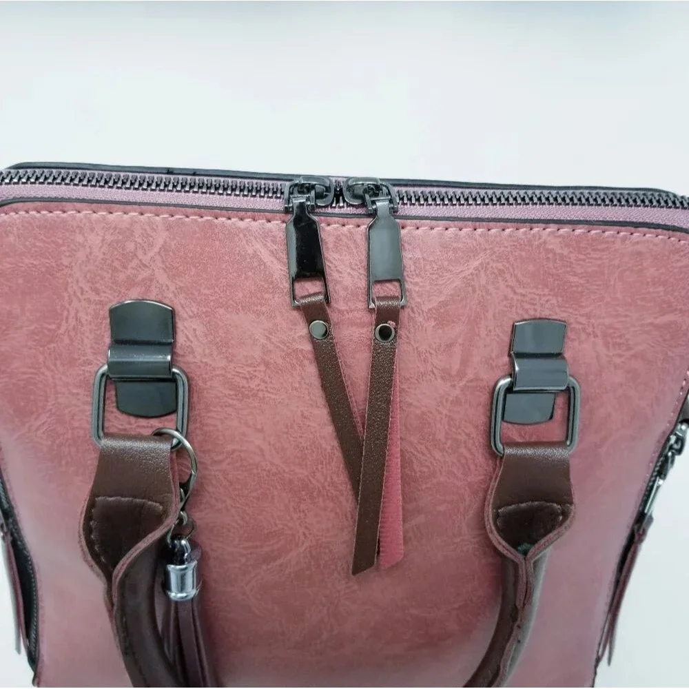 Dark Rose Double Strap Hand bag with Top Handle Scard